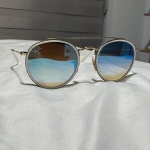 Ray-Ban Gold Frame Sunglasses with Blue and Tan Lenses